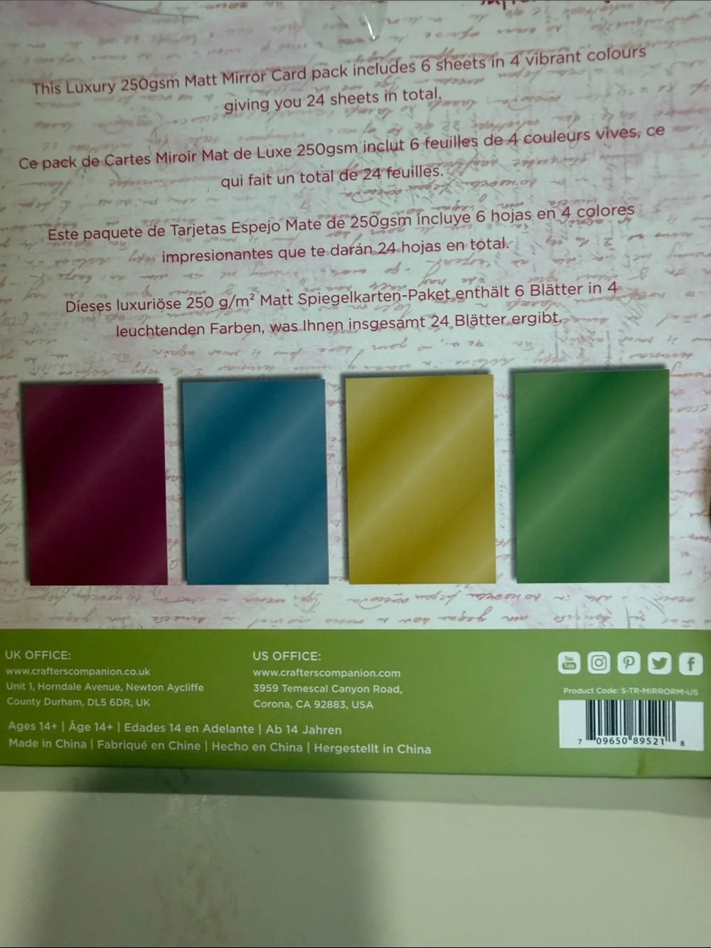Crafters Companion Tropical Collection Matt Mirror Card Pack